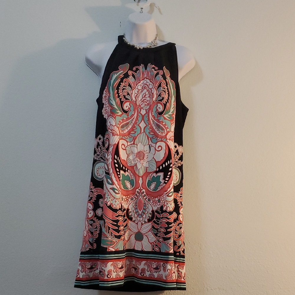 New York & Company Black and Pink Paisley Mini Dress